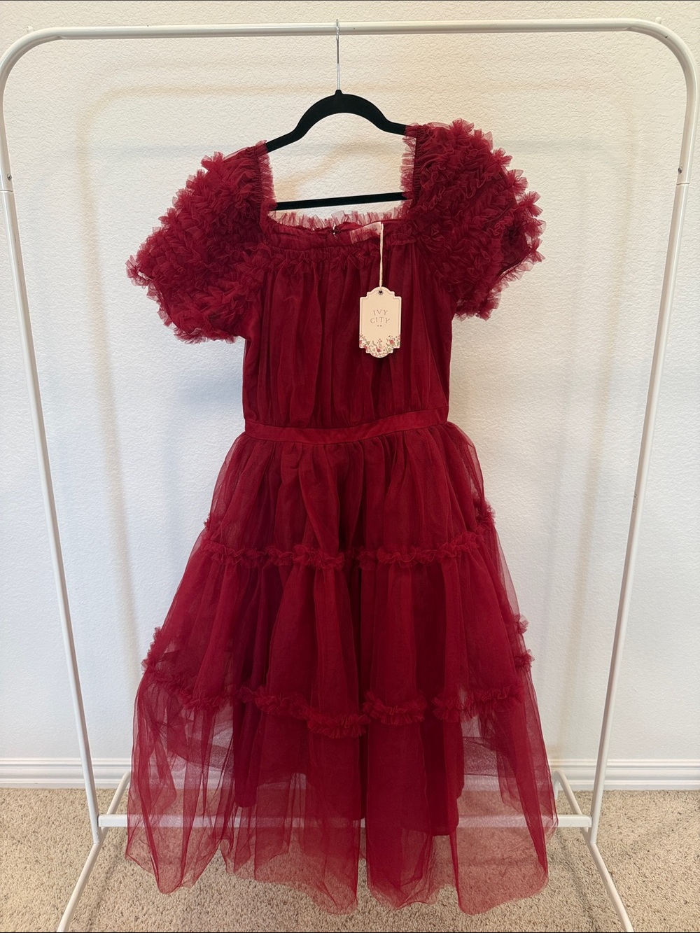 Ivy City Co Burgundy Tulle Maxi Dress